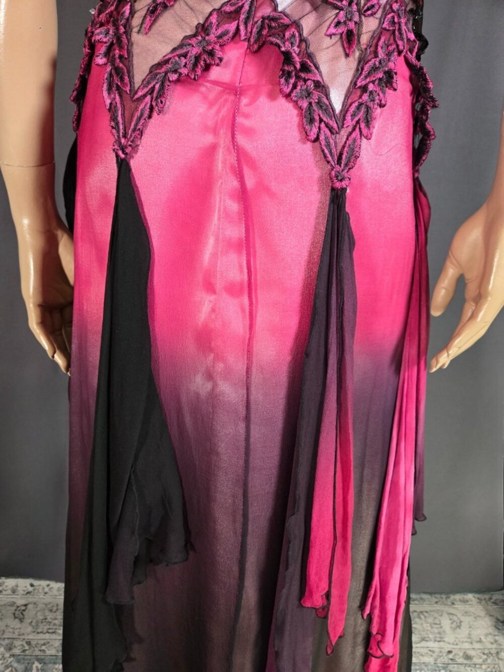 Vintage La Femme Paris Silk Beaded Maxi Dress Pink Purple Size 6 Fits Like 2/4 - Picture 13 of 15